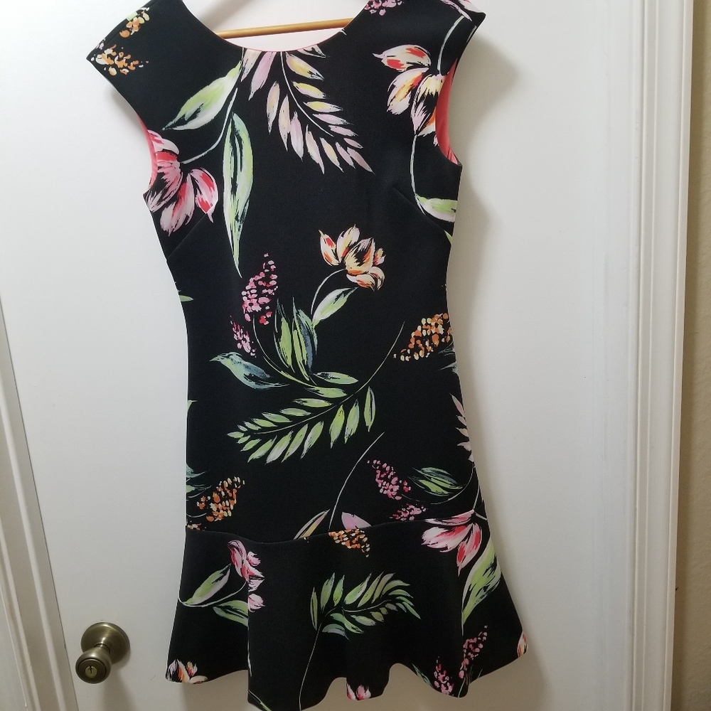 Vince Camuto Floral Print Black Dress